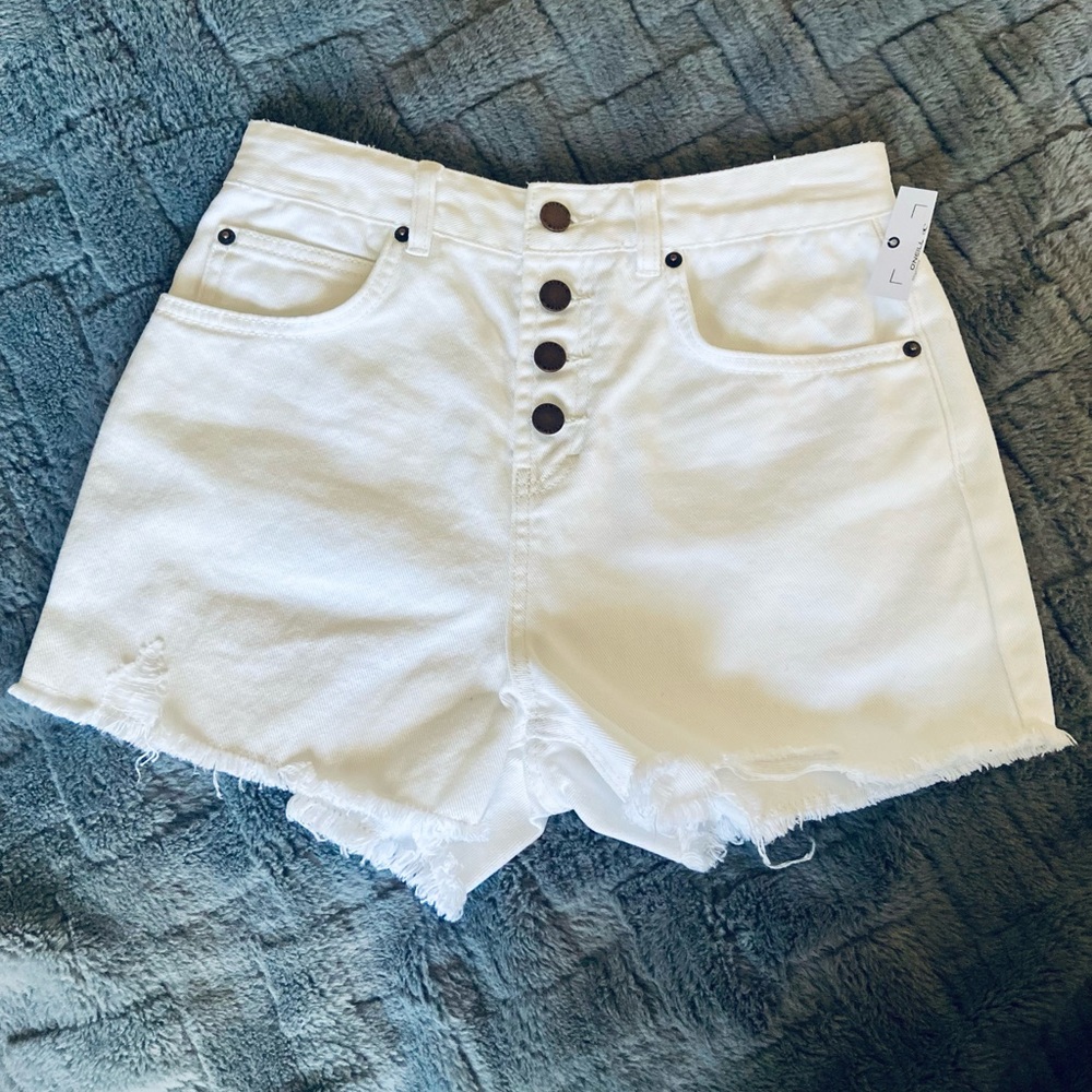 O'NEILL Button-Fly High Waist Denim Cut-Off Jean Shorts‎ BONE WHITE Size 27/4